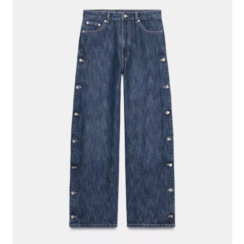 ZARA TRF BAGGY MID-WAIST BUTTON JEANS